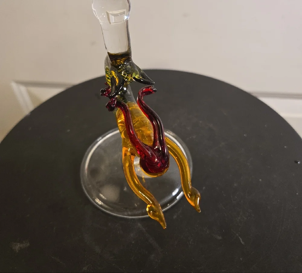 Milon Townsend Style Hand-Blown Glass Wine Goblet with Red and Yellow Mermaid